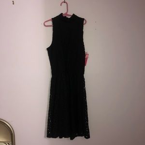 black cowl neck lace dress